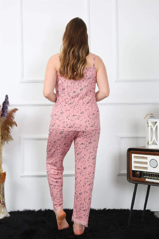 Women's Large Size Salmon Rope Strap Pajamas Set 202198