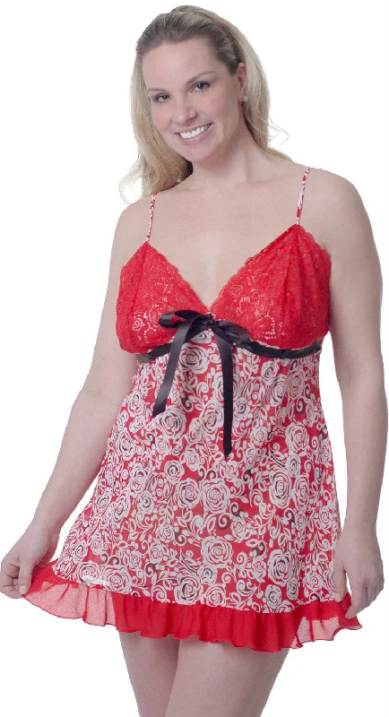 Women's Plus Size Printed Chiffon Babydoll with G-string #5201x (1x-3x)