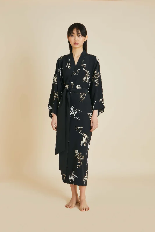 Amaya Lazulite Black Frog Robe in Silk Crêpe de Chine