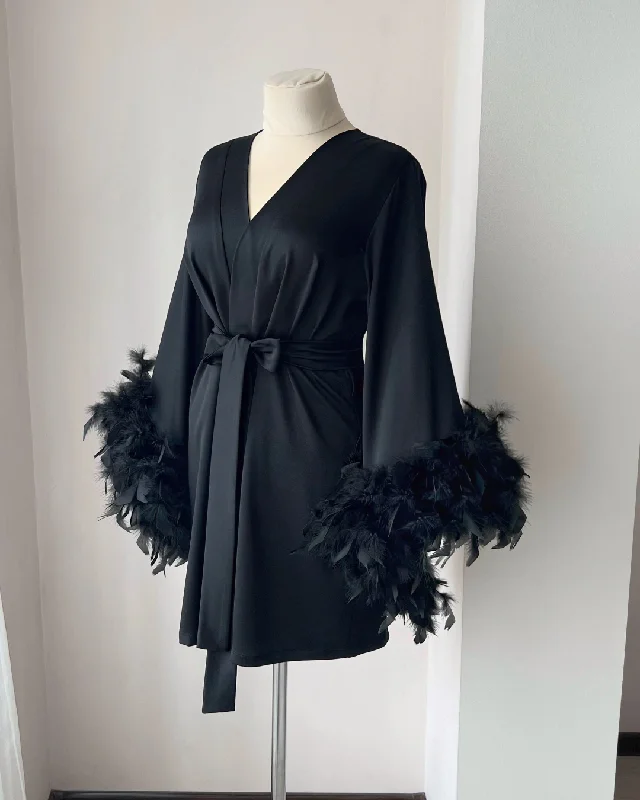 Black feather robe short Handmade