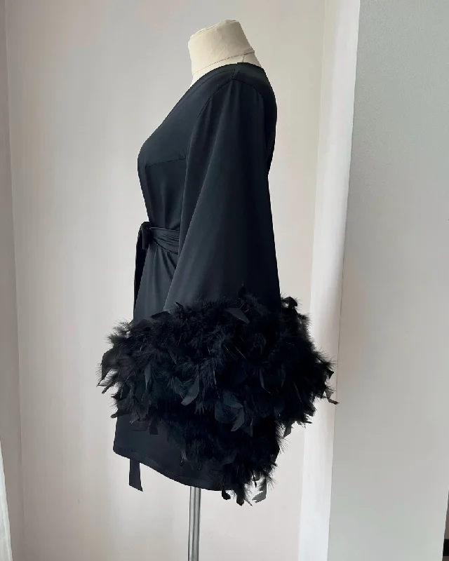 Black feather robe short Handmade