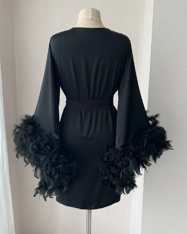 Black feather robe short Handmade