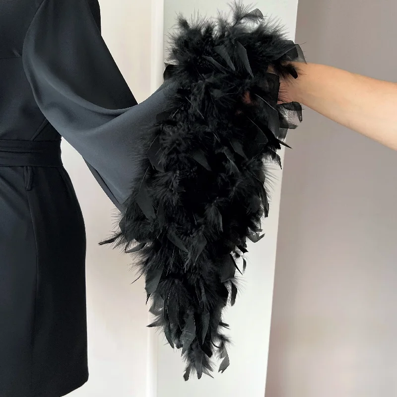 Black feather robe short Handmade