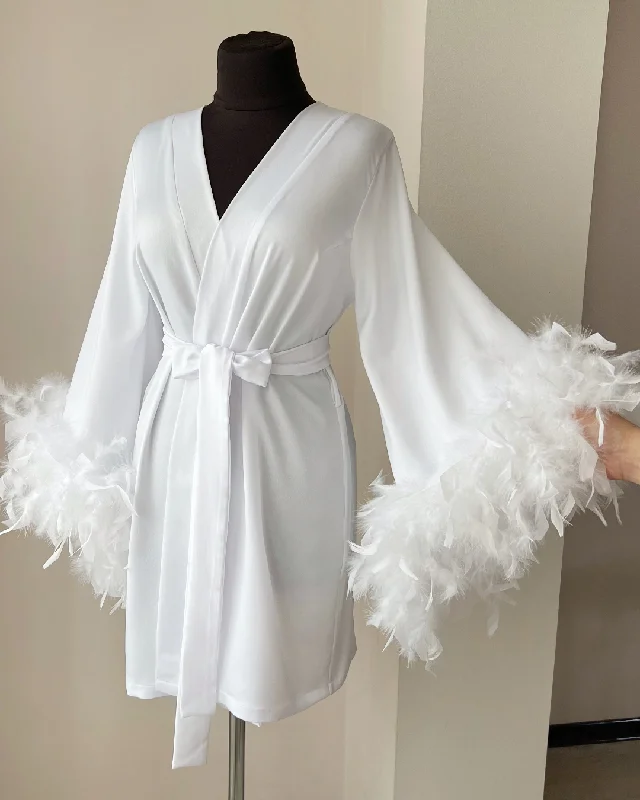 Black feather robe short Handmade