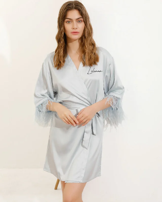 Satin Feather Robes W/Front Name