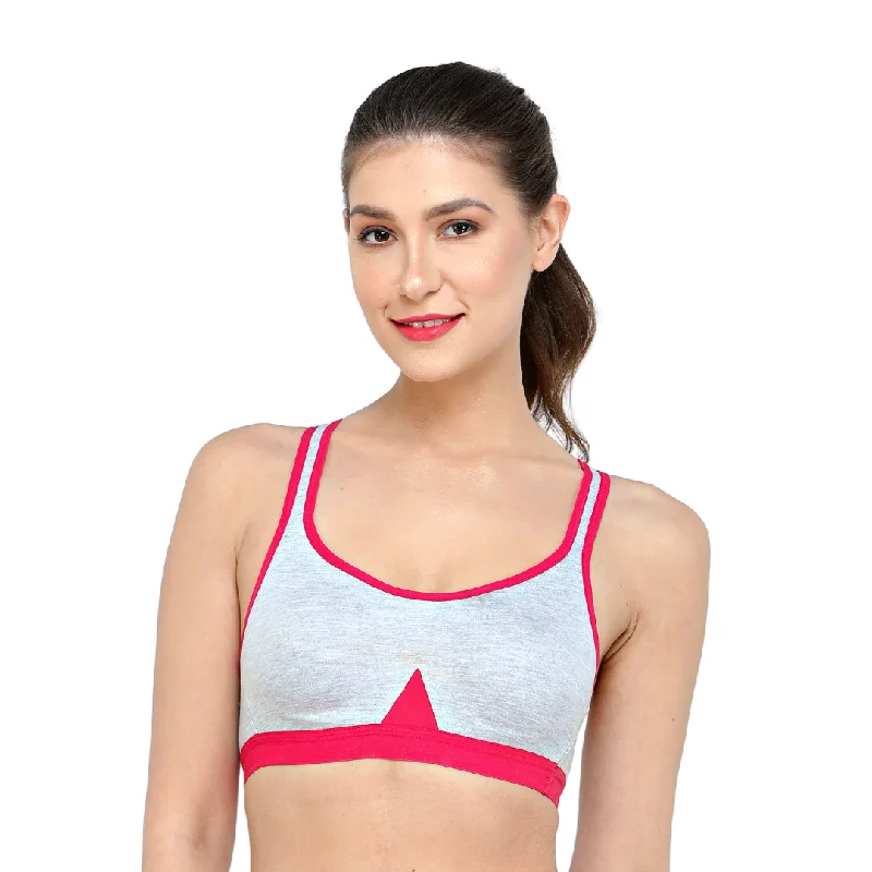 Deevaz Non-Padded Cotton Rich cross back Sports Bra In Hot-pink Melange Colour Detailing.