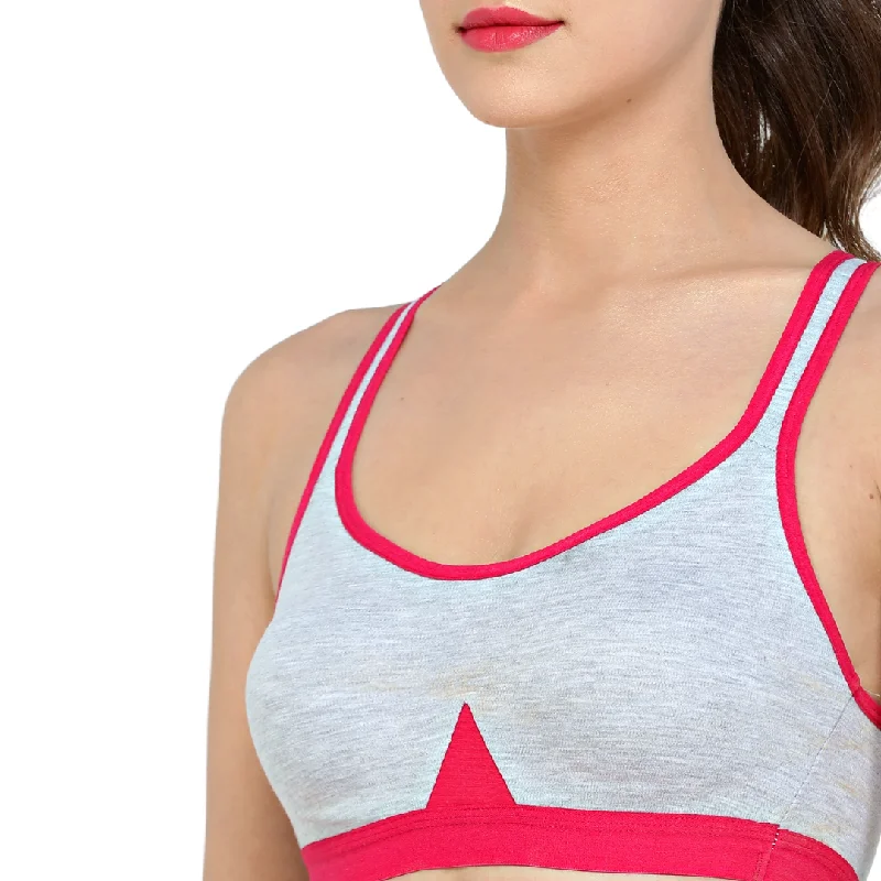 Deevaz Non-Padded Cotton Rich cross back Sports Bra In Hot-pink Melange Colour Detailing.