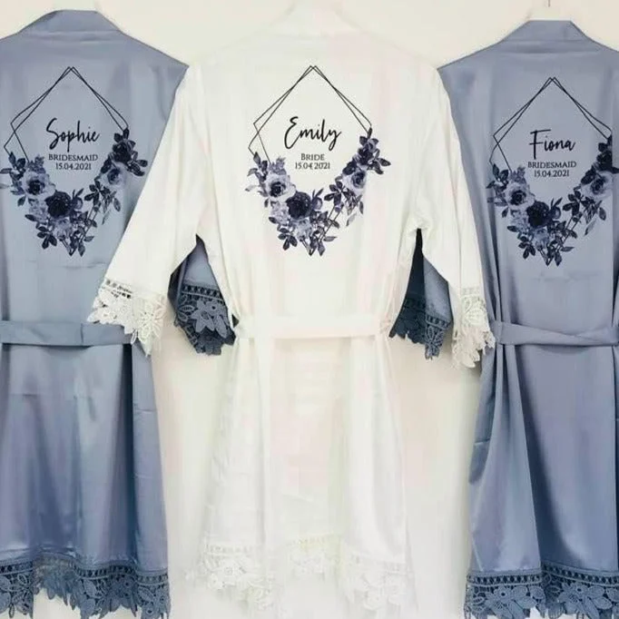 Dusky Blue Bridesmaid Robes, Bridesmaid Gift, Navy Floral