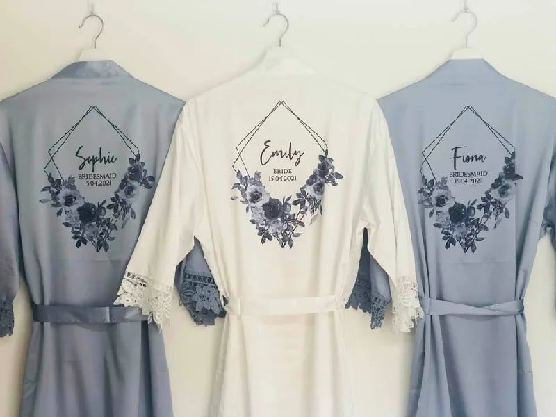 Dusky Blue Bridesmaid Robes, Bridesmaid Gift, Navy Floral