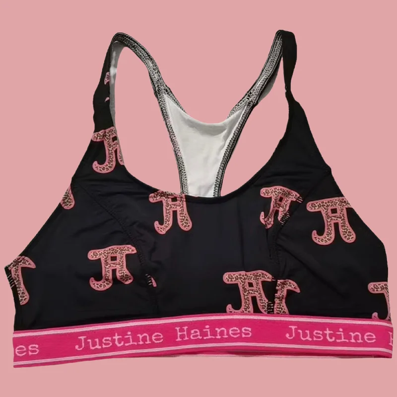 T-Back Racer Sports Bra in JH Logo with Leopard