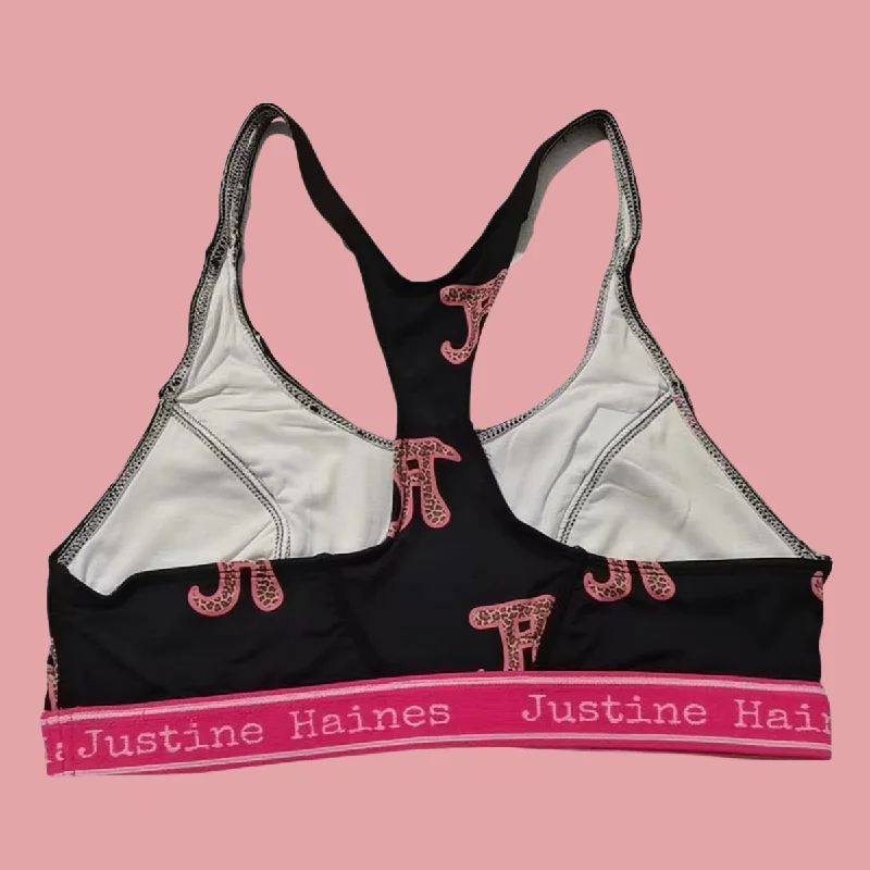 T-Back Racer Sports Bra in JH Logo with Leopard