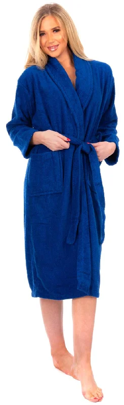 Ladies Royal Blue Cotton Towelling Shawl Collar Bathrobe