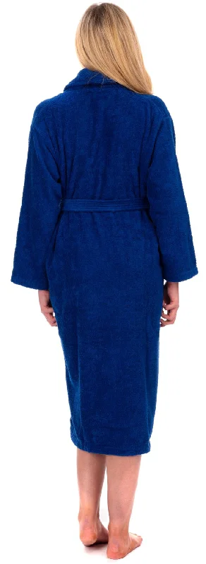 Ladies Royal Blue Cotton Towelling Shawl Collar Bathrobe