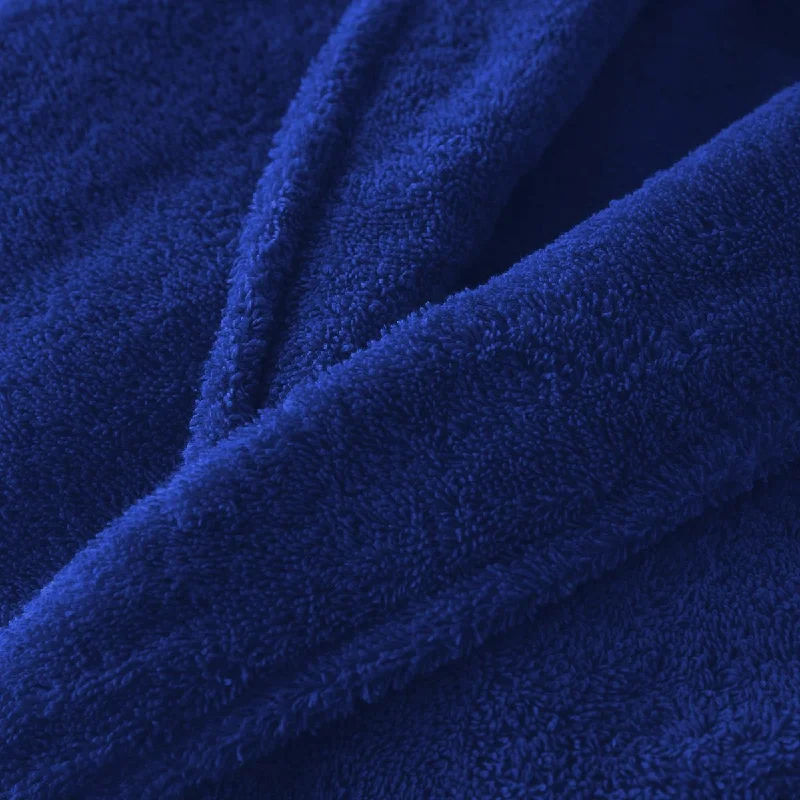 Ladies Royal Blue Cotton Towelling Shawl Collar Bathrobe