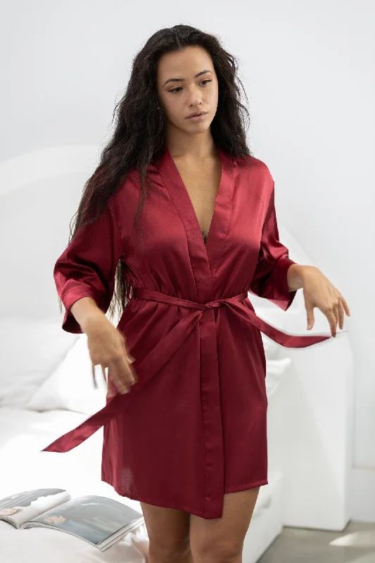 Classic Satin Robe - Wine