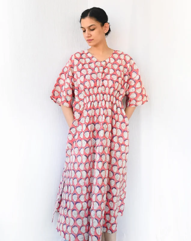 Peach Strawberry Senorita - Soft Cotton Kaftan Dress