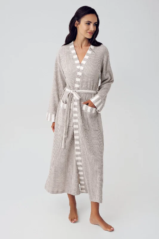 Shopymommy 15513 Knitwear Long Maternity Robe Beige