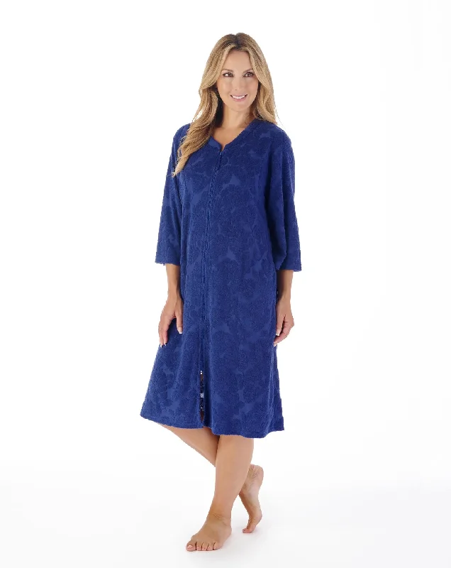 Slenderella-42'' Towelling Zip Robe-HC03311-Navy