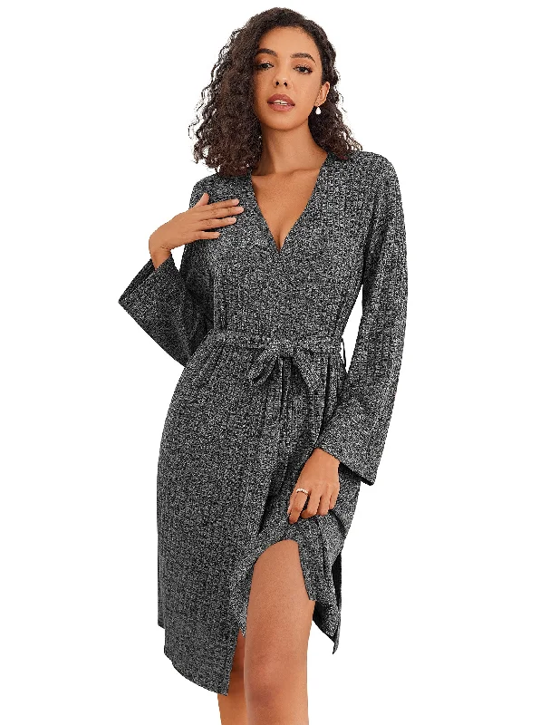 Soft Ribbed Knit Kimono Robe