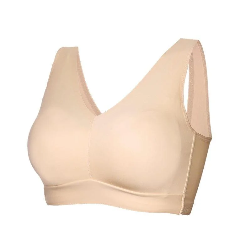 ""Feel like not wearing one"" Plus Size Wireless Sports Bra - Beige