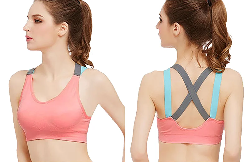 Women's Fashion Sports Bra Seamless Padded Yoga Gym Running Activewear Top Cross Back