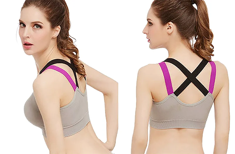 Women's Fashion Sports Bra Seamless Padded Yoga Gym Running Activewear Top Cross Back