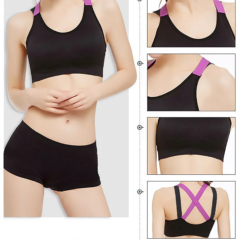 Women's Fashion Sports Bra Seamless Padded Yoga Gym Running Activewear Top Cross Back