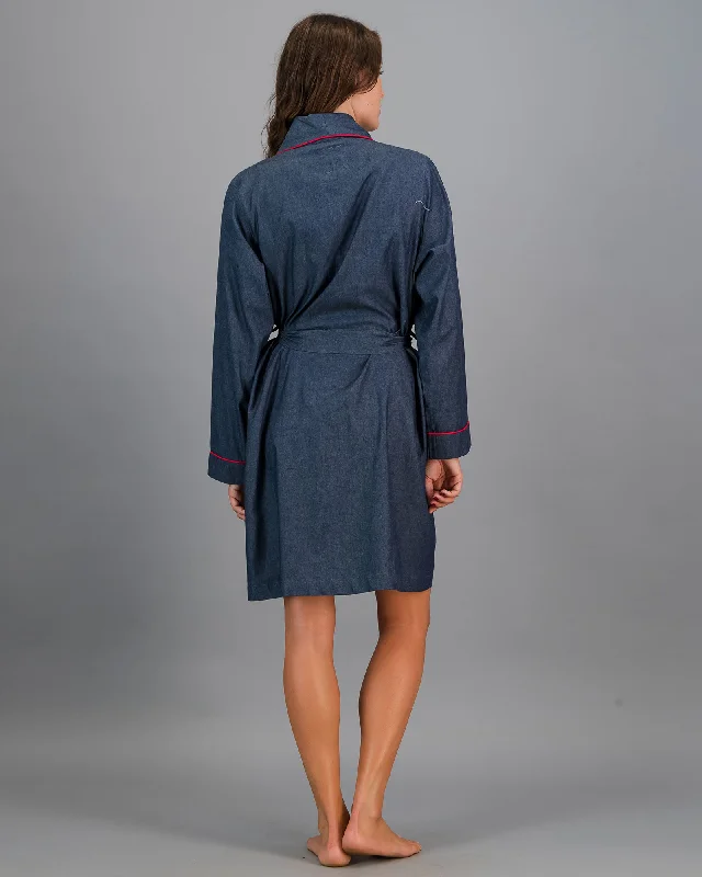 Womens Gown - Denim Dark Blue - Red Piping