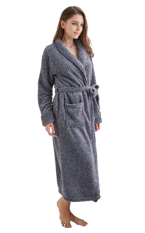 Women's Plush Fleece Robe, Warm Long Bathrobe-Gray (Ship to US Address ONLY)